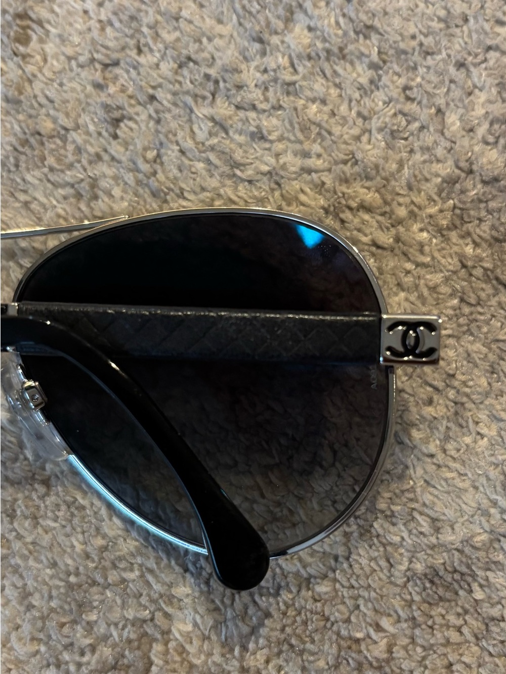 CHANEL Silver Aviator Sunglasses with Gradient Black Lenses - Picture 4 of 10